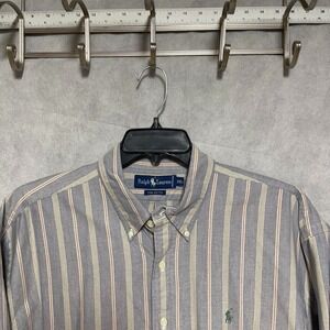 VTG Ralph Lauren Shirt Men XXL 2XL Blue Striped OCBD Flesh Pony Academia‎ Casual